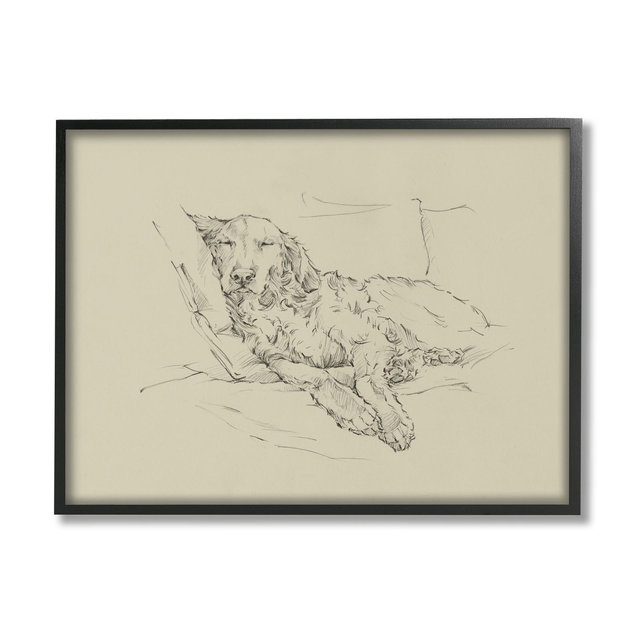 Stupell Resting Labrador Dog Pencil Sketch Black Framed Giclee, 16 x 20