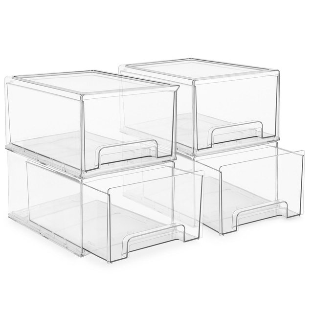 Sorbus 4 Pack Wide Large Clear Plastic Stackable Drawers with Handles - LaundryOffice, Closet, Home, Bathroom, Organization and Storage