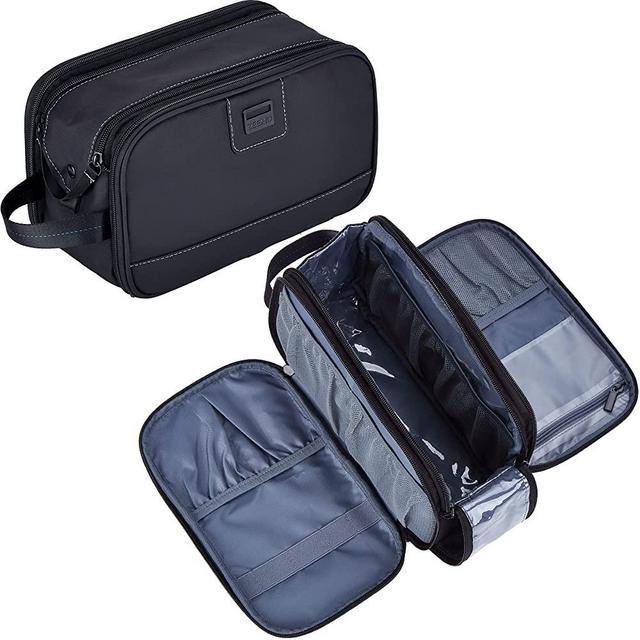 ZEEMO Toiletry Bag for Men, Water-resistant Dopp Kit with Double Side Full Open Design, Large Capacity for Toiletries and Shaving Accessories, Travel Toiletry Organizer Case, Black