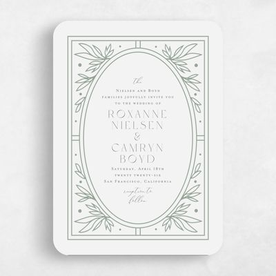 Green Rounded Wedding Invitation - Poplar Frame