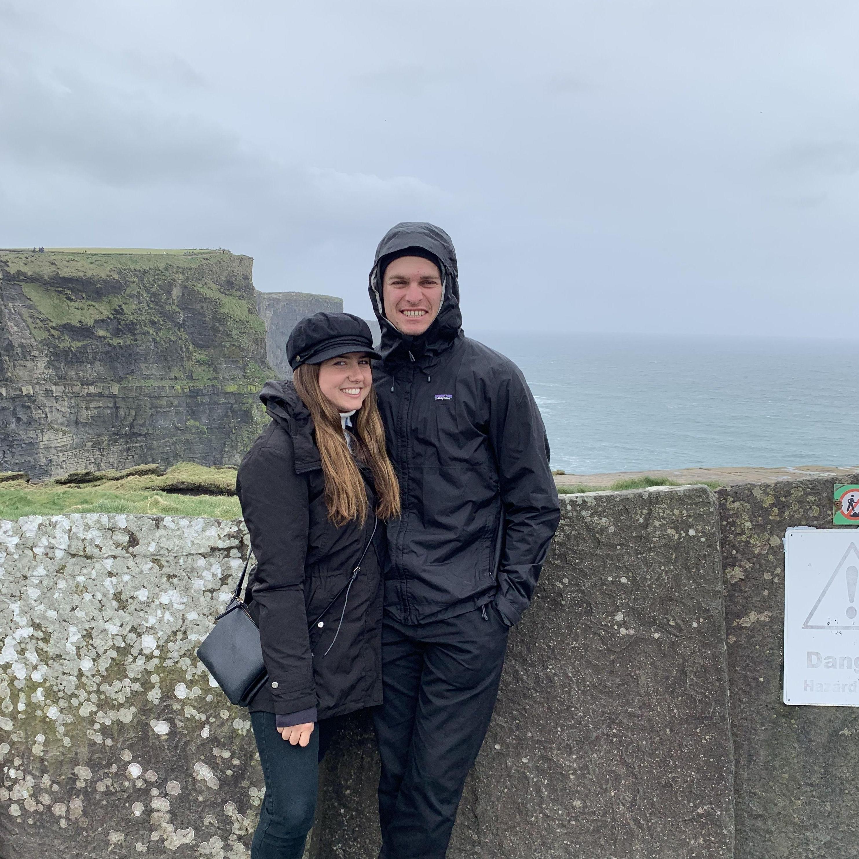 Cliffs of Moher, 2019. We snuck on to a bus to visit the cliffs because Lauren booked the wrong date for the tour...it was worth it though! Jack also lost his passport shortly after this moment..