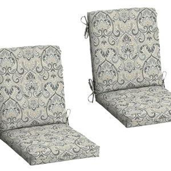 Arden Outdoor Patio Dining Chair Cushion, 20x44, Rain-Proof Seat Pad, Fade-Resistant Outdoor Cushion Neutral Aurora Damask