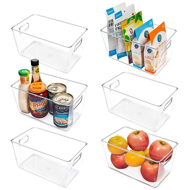 Vtopmart Clear Plastic Pantry Organizer Bins, 6 PCS Food Storage Bins with Handle for Refrigerator, Fridge, Cabinet, Kitchen, Countertops, Cupboard, Freezer Organization and Storage, BPA Free