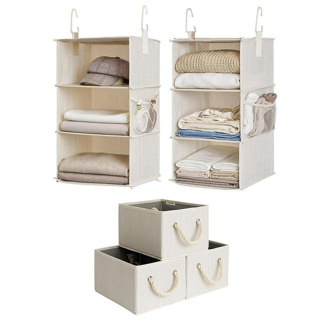 StorageWorks Two 3-Shelf Separable Closet Hanging Shelves with 3-Pack Storage Bins