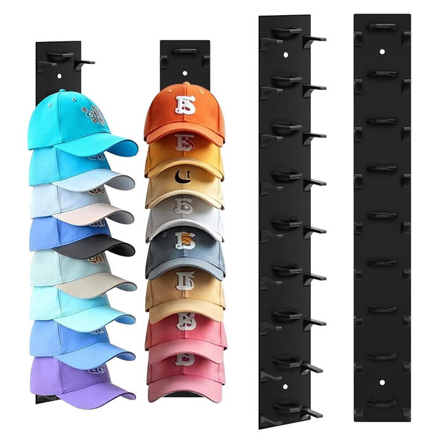Dntorx Hat Organizer for Baseball Caps, 4 Pack Black Hat Rack for Wall Hold up to 36 Hats Strong Adhesive Hat Hooks Stand Hat Hanger Organizer Storage Holder Display for Door Closet