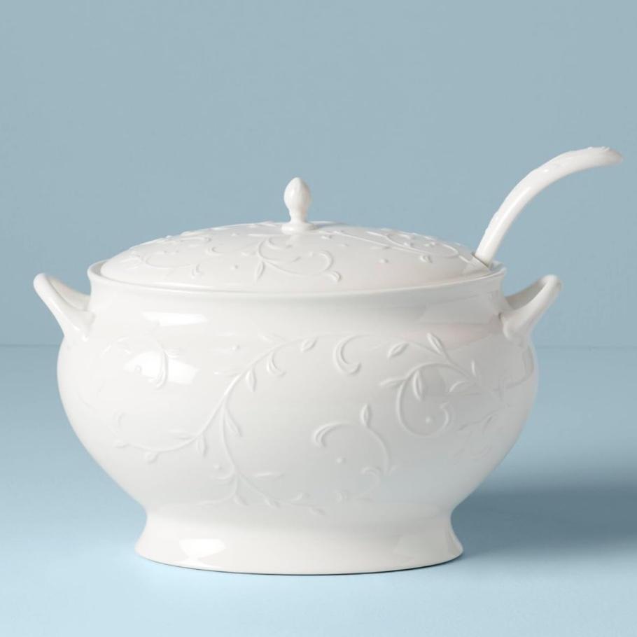 Lenox Opal Innocence Carved Covered Soup Tureen with Ladle, 10-1/4-Inch, White, 152 ounces