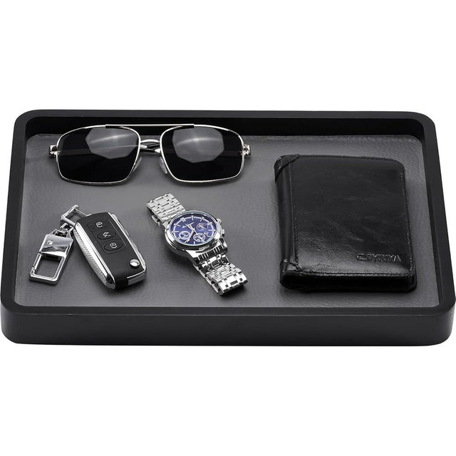 ProCase Wooden Valet Tray for Men, Wood Catch-All EDC Organizer, Nightstand, Entryway Bedside Dump Holder, for Wallets, Keys, Watches, Phones, Loose Change, Trinkets -Black