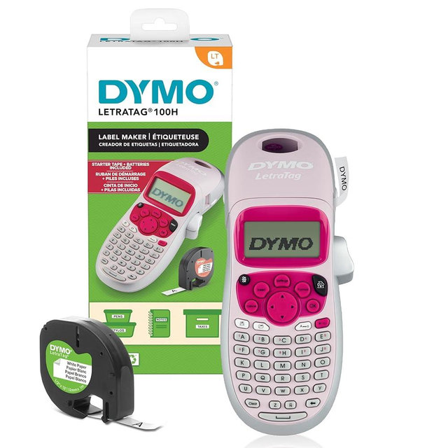 DYMO LetraTag LT-100H Handheld Aesthetic Label Maker | ABC Keyboard Label Printer with Easy-to-Use, 13 Character LCD Screen | Great for Home & Office Organization | Pink (New)