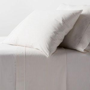 Queen Organic Percale Sheet Set Khaki/White Stripe - Threshold™