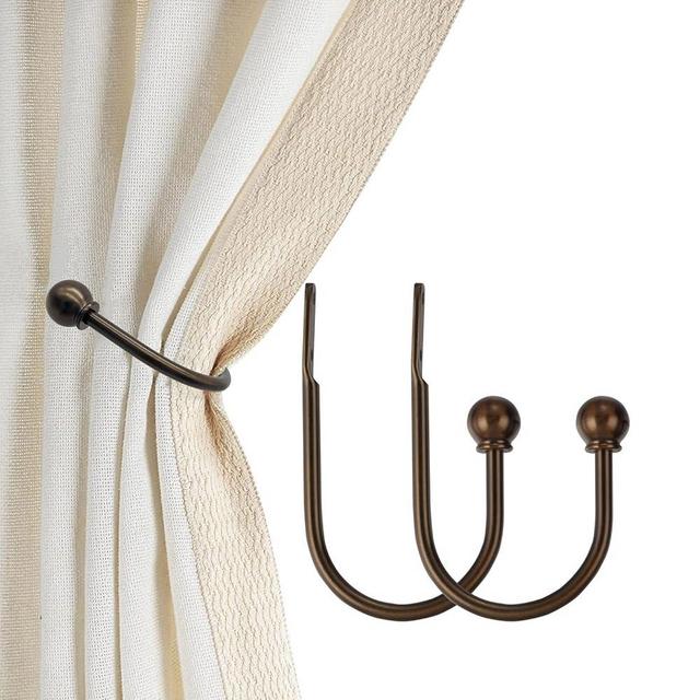 ARNORX Curtain Holdbacks, Hooks, 2 PCS，Solid Steel Hooks, Decorative French Ball End, Curtain Drapery Holdbacks, Wall Mounted, Curtain Tiebacks, Antique Bronze