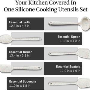 GIR: Get It Right - 5 Piece Essentials All Purpose Set - Ladle, Spatula, Flip, Spoon & Spoonula, Non-stick, Heat Resistant, Dishwasher Safe, Kitchen Utensils, Baking Supplies - Party Confetti