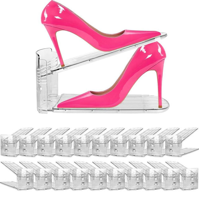 20 Pack Clear Shoe Slots Organizer - Adjustable Height 3.7''to 7.7'' Shoe stackers for a pair of shoes ,Shoe rack storage shoe space saver 50%,Easy to assemble shoe hold shoe organizer for cloest