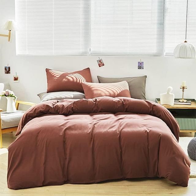 Luxlovery Brick Red Comforter Set Queen Dark Rust Bedding Comforter Set Full Solid Blackish Red Cotton Soft Breathable Blanket Quilts 3 Piece Bedding Set for Queen Full Bed