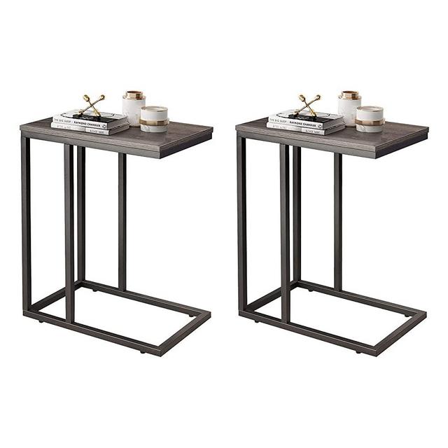 WLIVE Snack Side Table, C Shaped End Table for Sofa Couch and Bed, Set of 2, Gray