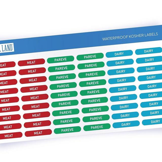 Label Land Kosher Sticker Labels, Pack of 108 - Meat, Dairy and Pareve, Color Coded Labels for Food Labeling & Storage, Dishwasher Safe, Red Blue Green, 108 Labels - 36 of Each Color