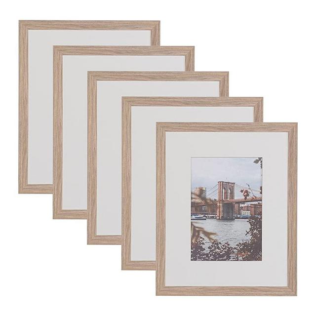 HOTURE Picture Frame Set Of 5, Display Pictures With Pad Or Without Pad, Suitable For Hanging Wall Gallery Photo Frame (9x12 picture frame, Pink Woodgrain)
