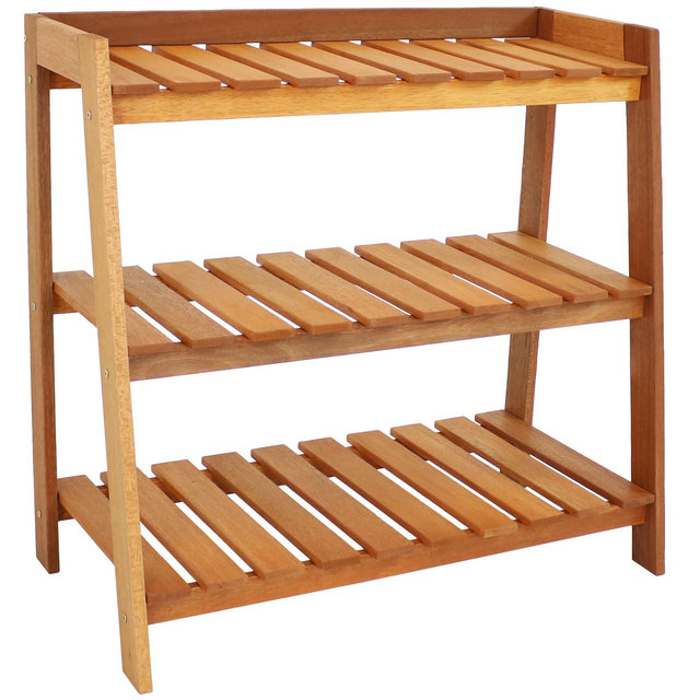 Sunnydaze Outdoor Meranti Wood with Teak Oil Finish 3-Tiered Decorative Succulent Flower Plant Shelf Stand - 35" - Brown