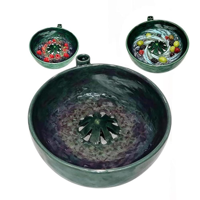 Self Spinning Berry Washing Bowl Ceramic, Automatic Berry Wash Bowl, Fruit and Vegetable Washer with Drain, Fruit Washer Spinner Bowl Quickly Wash, Multipurpose Basket for Kitchen Ceramic version)