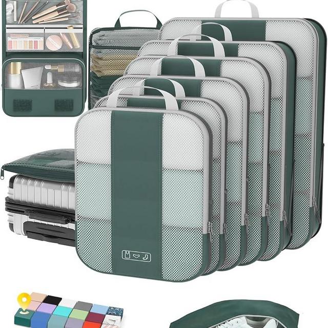 10 Set Compression Packing Cubes for Travel Essentials,Compressible Expandable Packing Cubes for Suitcase,OlarHike Luggage Organizer Bags for Travel,Handy Helper for Organizing Clothes(Dark Green)