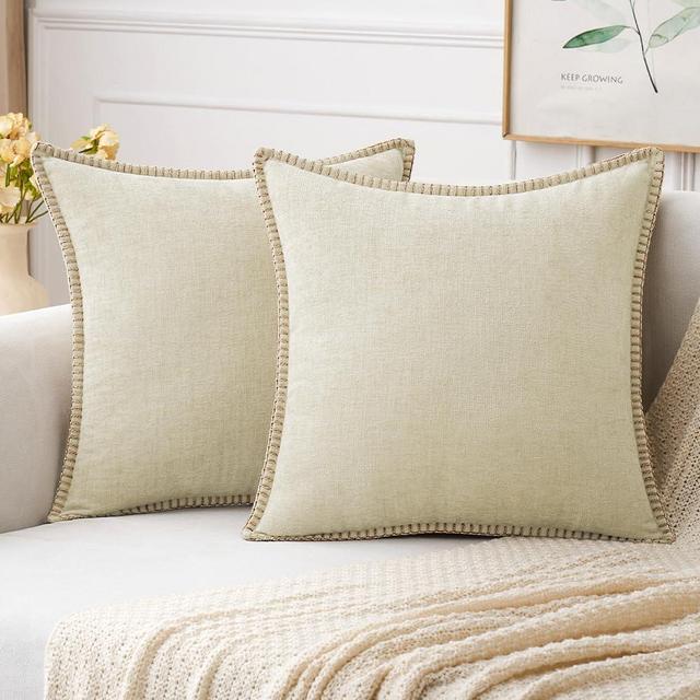 MIULEE Pack of 2 Couch Throw Pillow Covers 18x18 Inch Cream White Farmhouse Decorative Pillow Covers with Stitched Edge Soft Chenille Solid Dyed Spring Pillow Covers for Sofa Bed Living Room