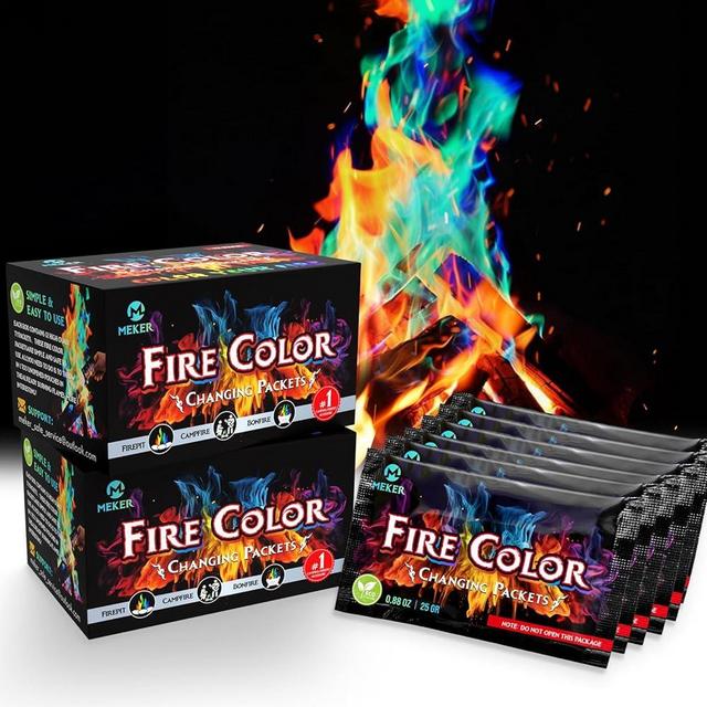 MEKER Fire Color Changing Packets - Fire Pit, Campfires, Outdoor Fireplaces, Bonfire - Magic Colorful Changing Fire - Perfect Fire Camping Accessories for Kids & Adults (24 Pack)