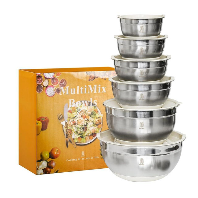 ROYDX Stainless Steel Mixing Bowl Set,19 Piece Nesting Bowls Set with 3 Grater Attachments,Non-slip Silicone Base,BPA Free Airtight Lids for Baking,Prepping,Cooking and Serving Food