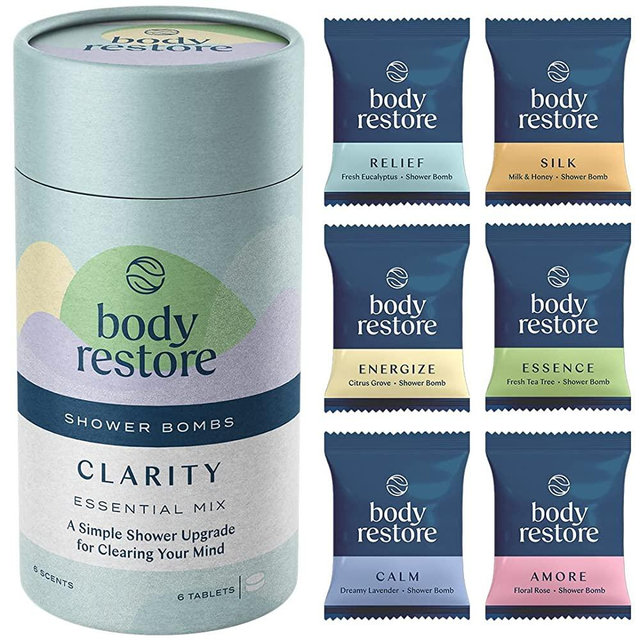 BodyRestore Shower Steamers Aromatherapy 6 Packs - Gifts for Mom, Gifts for Women & Men, Shower Bath Bombs, Eucalyptus, Citrus, Lavender, Rose, Tea Tree, Milk Honey Essential Oils, Stress Relief
