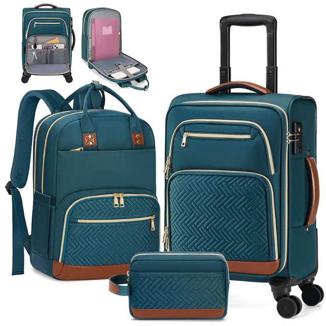 RAINSMORE Carry On Luggage 22x14x9 Airline Approved, 20 Inch Softside Suitcases with Wheels, 3 Piece Luggage Sets, Rolling Carry On Suitcase with TSA Lock for Travel Weekender
