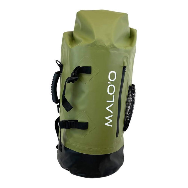 Malo'o 45L Waterproof Heavy Duty Backpack Dry Bags for Kayaking, Camping, Fishing, Hiking Daypack - Beach Accessories, Boat accessories, and Travel Gear - Fishing Rod Case Straps (Green)