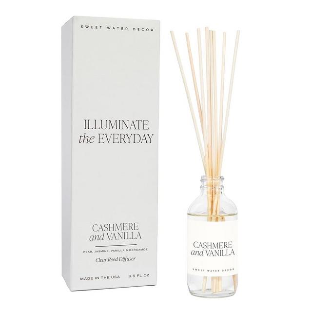 Sweet Water Decor Cashmere and Vanilla Reed Diffuser Set - Cashmere, Sandalwood, Milky Coconut, Bourbon Vanilla Scented Diffuser - Scent Diffusers for Home, Long Lasting Fragrance, Made in the USA