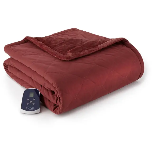 Shavel Home Products - Micro Flannel Reverse to Ultra Velvet Electric Throw, One Size, Merlot