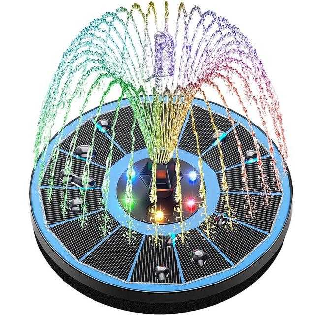 SZMP Solar Fountain Pump Upgraded 100% Glass Panel, 3.5W Solar Powered Fountain Built-in 2000 Battery with 7 Nozzle & 4 Fixer, Solar Fountain for Bird Bath, Pond, Pool, Fish Tank, Outdoor (Colorful)
