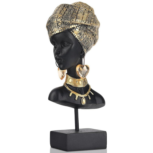 African Statue and Sculptures for Home Decorations, African Art Tribal Lady Figurines Head Statue, African American Bust Statue, Home Decor Accent, Suitable for Living Room, Office, Desktop Decor