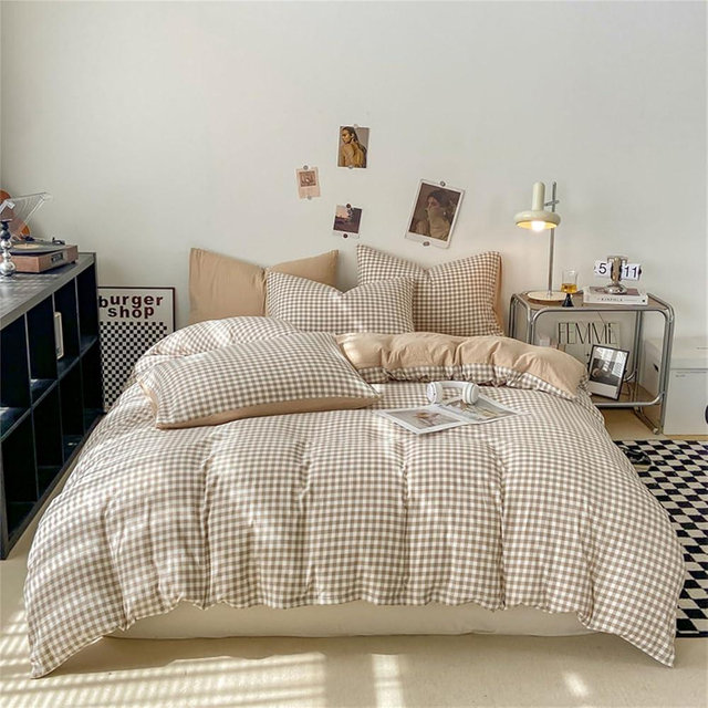 Nayoroom Gingham Duvet Cover King Size Brown Tan Plaid Checkered Comforter Cover Grid Farmhouse Bedding Set 3 Pcs Soft Breathable Washed Microfiber Gifts for Women Men