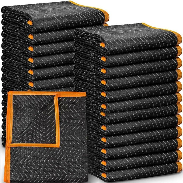 Simpli-Magic Heavy Duty Padded Moving Blankets (12 Pack),Black/Orange