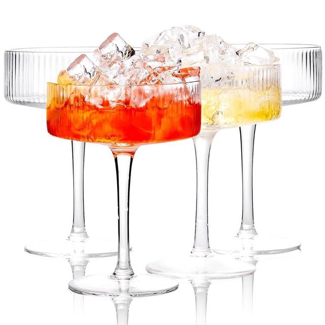 Ciaell Ribbed Coupe Glasses set of 4 - Vintage Cocktail Coupe Glasses - 10 oz Classic Martini Glass - Bar Drinking Glass Set Prefer for Cocktail, Espresso, Champagne, Wine, Party & Gift