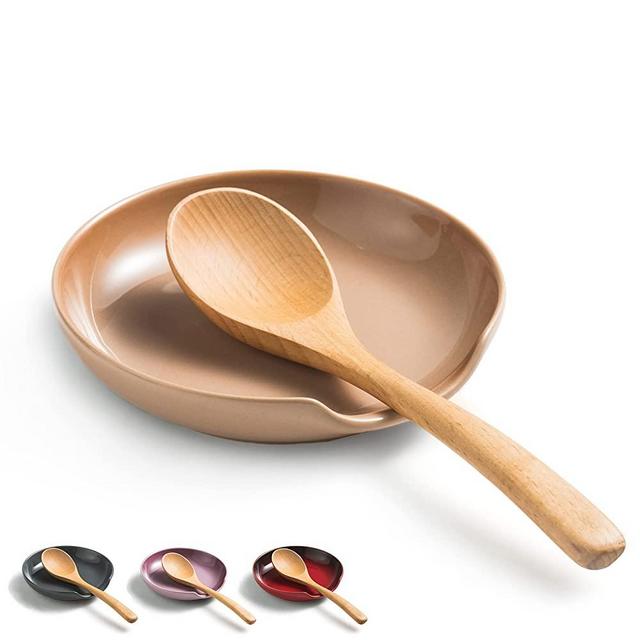 Spoon Rest for Utensils, Cooking Spoon Rest & Spoon Holder for Stove Top, Kitchen Utensil Holder for Spoons, Ladles, Tongs & Spatulas, Brown