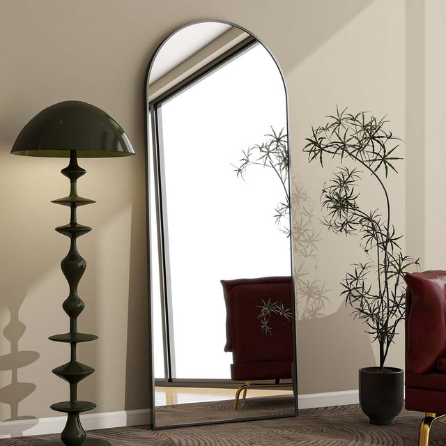 BEAUTYPEAK Rectangle With Rounded Top Full Length Mirrors 71"x26",Black