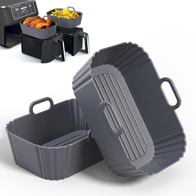 PINTAUR Silicone Air Fryer Liners 2 Pack, Reusable Compatible for Ninja Foodi DZ201, DZ401, DZ550, COSORI, Chefman, Instant, and 6-in-1 8-10QT Baskets