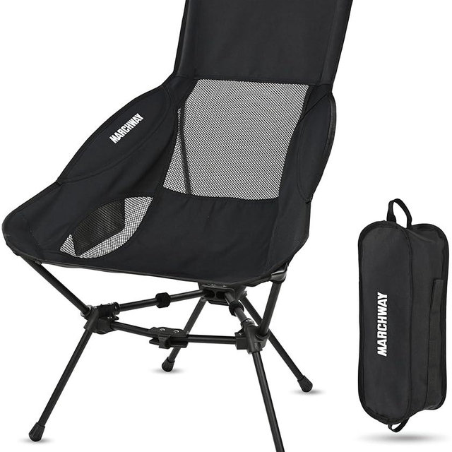 MARCHWAY Lightweight Folding High Back Camping Chair with Head Support, Stable Portable Compact for Outdoor Camp, Travel, Beach, Picnic, Festival, Hiking, Backpacking (Black)