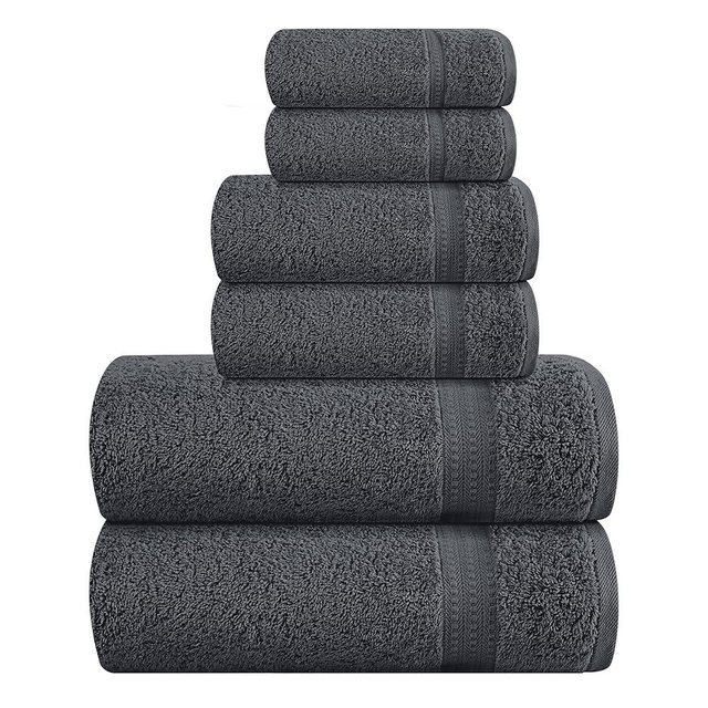 MyOwn 6 Piece Towel Set, 100% Combed Cotton - 2 Bath Towels, 2 Hand Towels, 2 Wash Cloths - 500 GSM Luxury Hotel Quality Ultra Soft Highly Absorbent Towel Set for Bathroom - Charcoal Grey