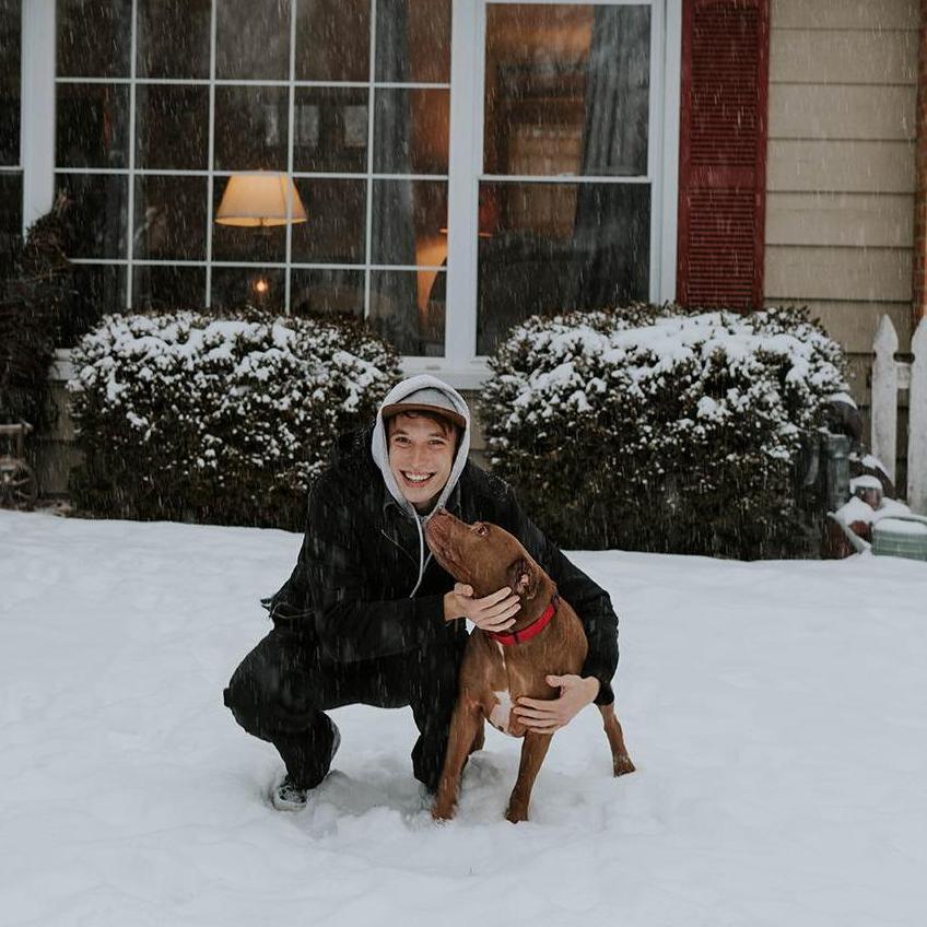 Christmas visit in 2018, Kevin + Capone (childhood family dog- miss you buddy!)