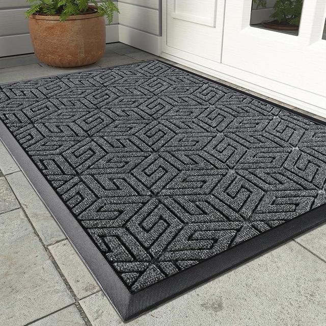 Yimobra Front Door Mat Outside Entrance, 36x24, Waterproof All-Season Weather Doormat, Non Slip Natural Rubber, Stain and Fade Resistant, Indoor Outdoor Welcome Mat, Easy Clean Patio, Lawn, Mix Grey