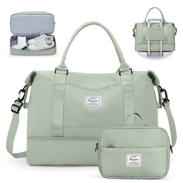 Travel Duffel Bag with Shoes Compartment, Overnight Weekender Bags for Women, Carry on Personal Item Travel Set