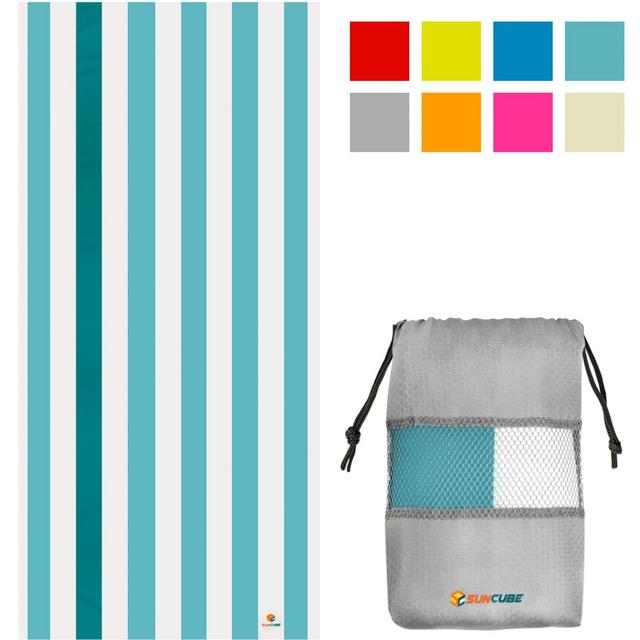 SUN CUBE Microfiber Beach Towel, Quick Dry Sand Free, Lightweight Compact Travel Swim Pool Camping Packable Adults