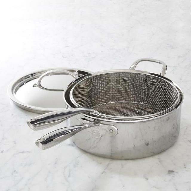 Williams Sonoma Stainless-Steel Thermo-Clad™ Deep Saute with Fryer Basket, 6 1/2-Qt.
