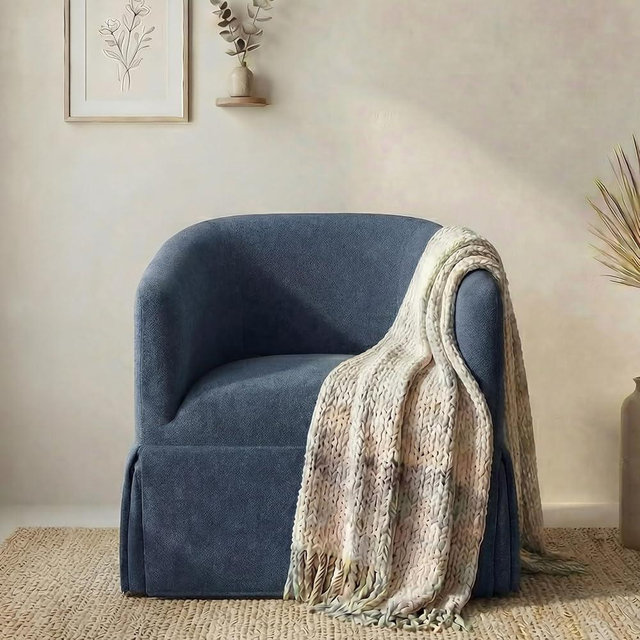 Swivel Accent Chair, 360 Degree Performance Fabric Armchair Modern Barrel Chairs Armchair for Living Room Bedroom Home and Office,Blue