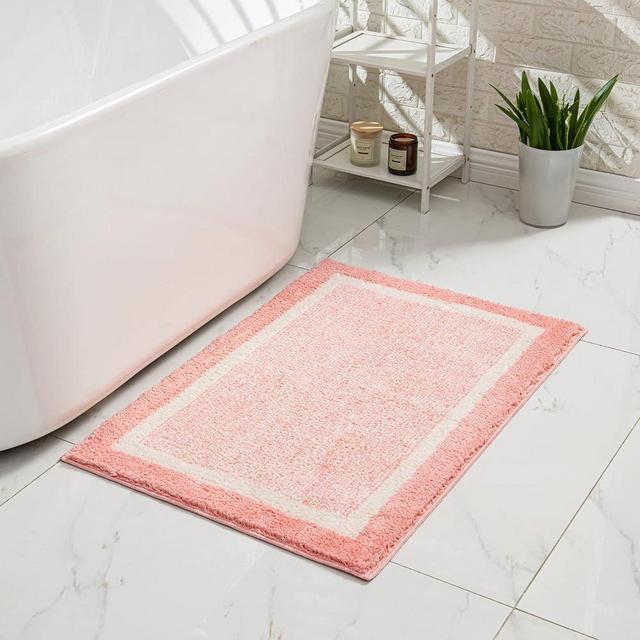 CozeCube Bath mats for Bathroom Non Slip, Fluffy Shaggy Bath Rugs for Bathroom Washable, Extra Soft and Absorbent Microfiber Bath Rugs for Shower Sink, Kitchen Sink, Blossom Pink, 16" x 24"