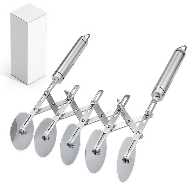 5-Wheel Professional Pastry Cutter - Stainless Steel Pizza & Dough Tool, Multi-Use Kitchen Utensil for Baking, Lattice Cutting, Cookie Dividing - Heavy Duty Pastry Wheel with Ergonomic Handle