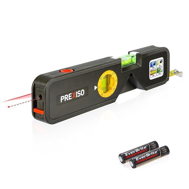 PREXISO 4-in-1 Line Laser Level Multipurpose Torpedo Level, 65Ft Alignment Point & 16Ft Laser Line & 10Ft Measure Tape Ruler & Quick Angle Setting for Hanging Picture Wall Marking Home Renovation